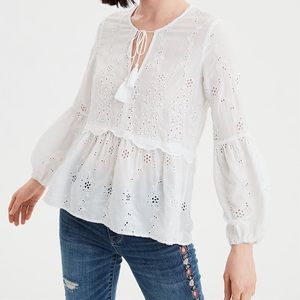 White eyelet tunic top